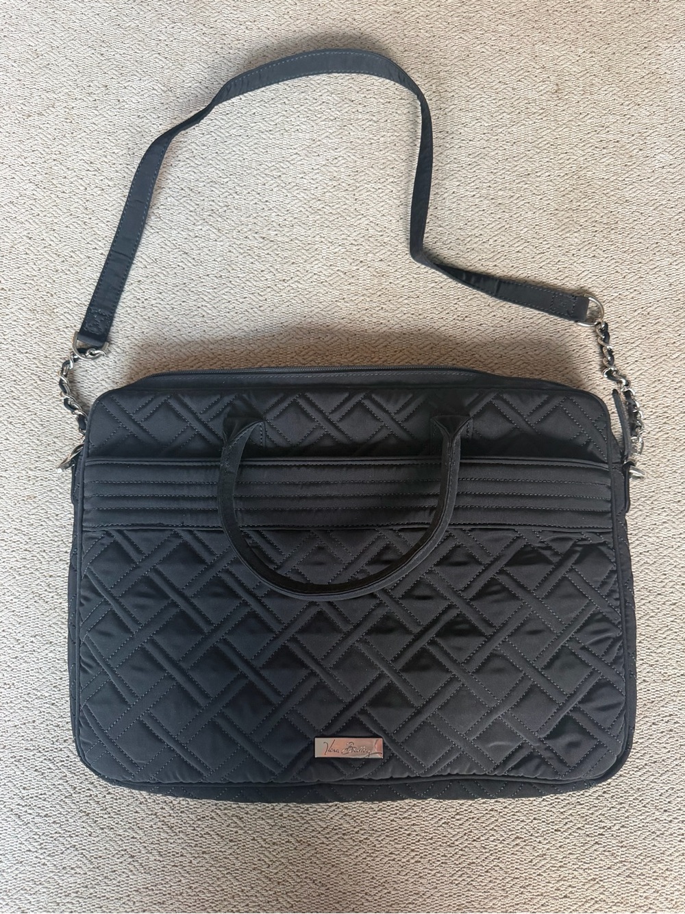 Vera Bradley Black Quilted Laptop Bag Briefcase Crossbody Work Commuter Tote